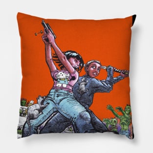 girl and a ninja in a fight with zombies Pillow