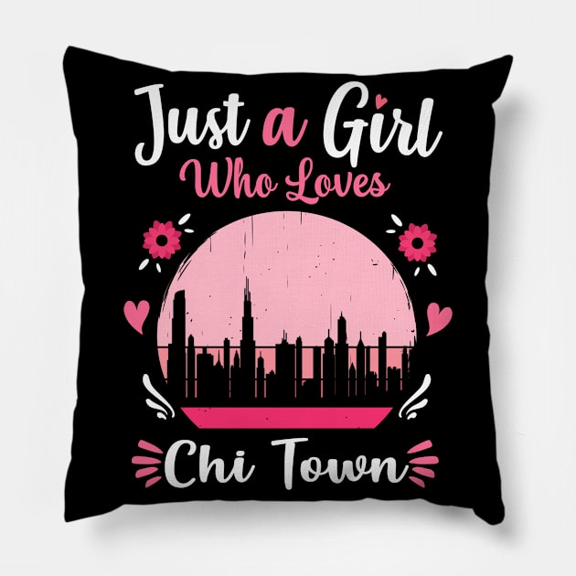 Just A Girl Who Loves Chi Town Pink Retro Vintage gift idea Pillow by Lyume