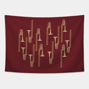 Trombones on dark red Tapestry