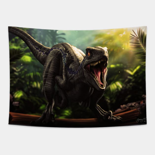 Blue Jurassic World Tapestry by OlenskiCreations