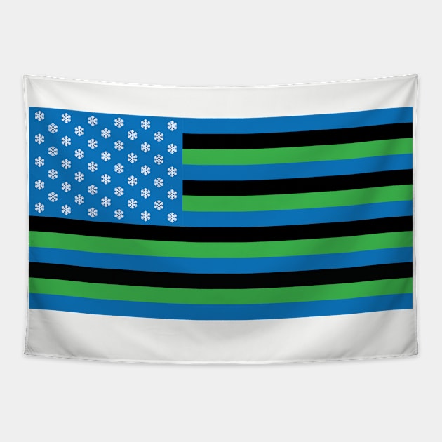 Ski Trail Green Blue Black American Flag Graphic Tapestry by Apres Designs