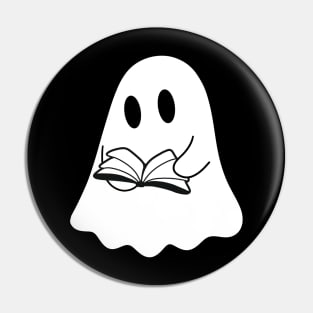 A cute, reading ghost with a book (black and white) Pin