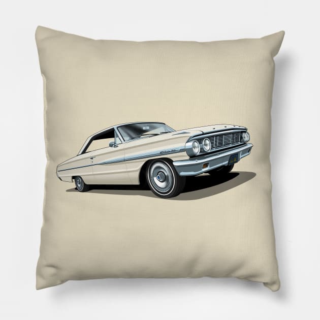 1964 Ford Galaxie 500 in wimbledon white Pillow by candcretro