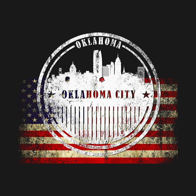 Oklahoma City  silhouette with  US flag by DimDom