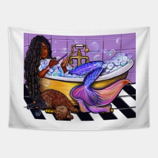Mermaid #2 with braids relaxing in luxurious bubble bath having a moment of tranquility  ! Tapestry