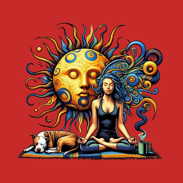 Zen Woman Pit Bull and Coffee Meditation by Sideways Tees