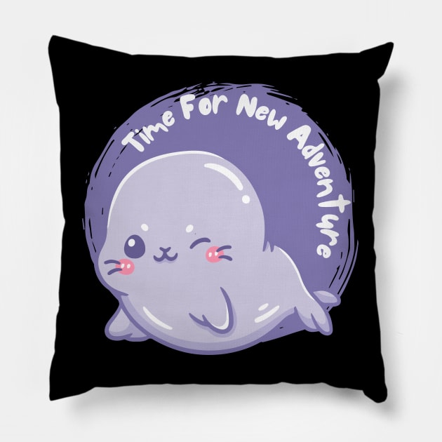 Time for new adventure Hello little seal cute baby outfit Pillow by BoogieCreates