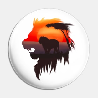 Lonely Sunset - Lion (Digital Drawing) Pin