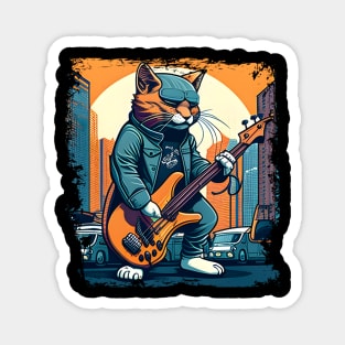 Cute Musician Rock Cat Kitty Playing Guitar - Funny Cats Magnet