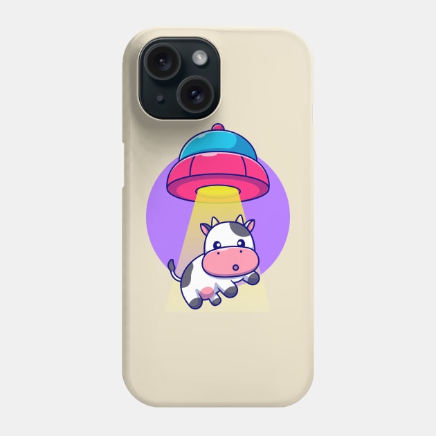 Cute Cow Sucked In UFO Spacecraft Cartoon Phone Case by Catalyst Labs