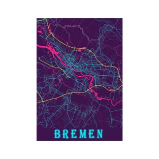 Bremen Neon City Map, Bremen Minimalist City Map Art Print T-Shirt