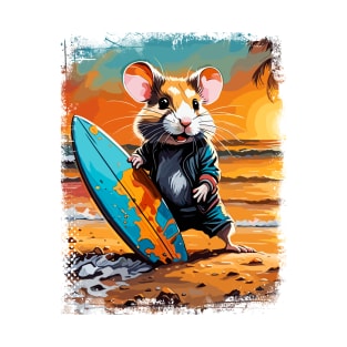 Hamster Surfing Cute Colorful Comic Illustration T-Shirt