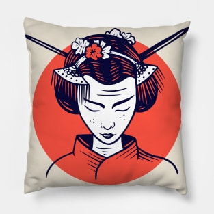 Vintage Sketch of a Japanese Geisha Pillow