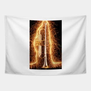 Trumpet outlined with sparks Tapestry