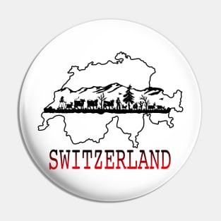 Switzerland map and traditional drawing Pin