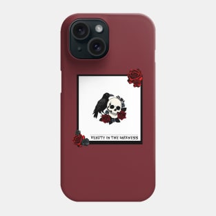 Beauty in the darkness | Skull with Roses and a Raven Phone Case