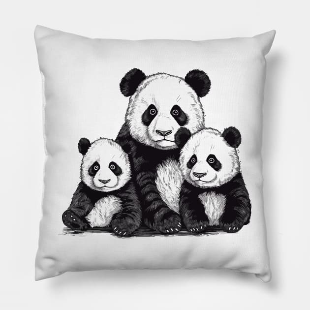 Panda Family Pillow by erzebeth