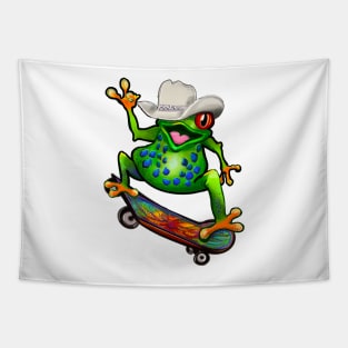 Frog Peace sign tie dye Kawaii Froggy Skateboarding Cute Frog Texas cowboy hat Funny toad toads amphibian tadpole Green Red eyed tree frogs rain forest Lizard dragon zoology gift frog Tapestry