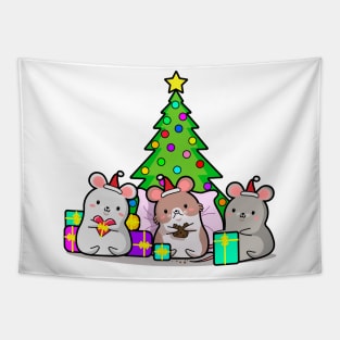 mouse with gifts, Christmas, new year, kawaii style. Tapestry