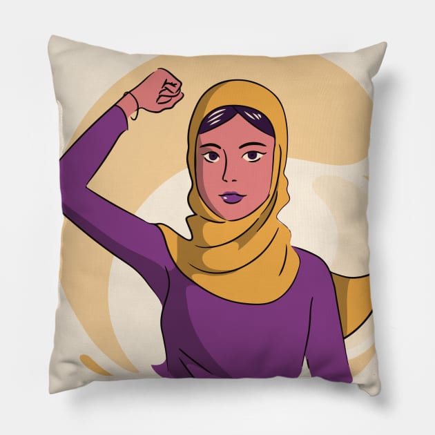 The Future is Female | Fierce Woman in a Hijab Pillow by SLAG_Creative