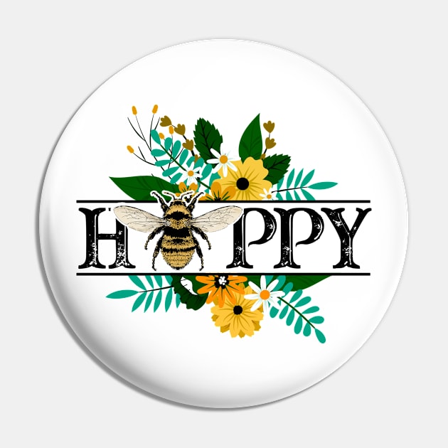 Bee Happy Flowers Pin by Tidewater Beekeepers