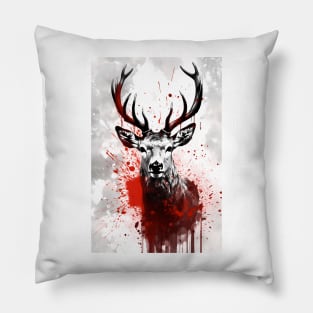 Red Deer Ink Painting Pillow