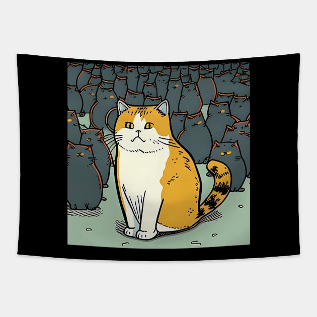 Cute Cat Alone In The Night - Cat Lover Tapestry by Matthew Ronald Lajoie