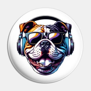 American Bulldog Smiling DJ: Rhythms and Shades Unleashed Pin