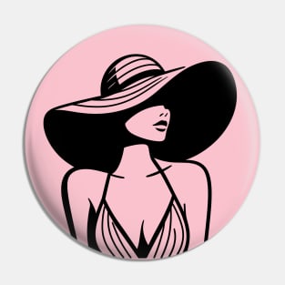 Woman Wearing Wide-Brimmed Sun Hat Pin