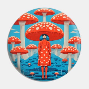 Red and Blue Retro Psychedelic Mushroom Pin