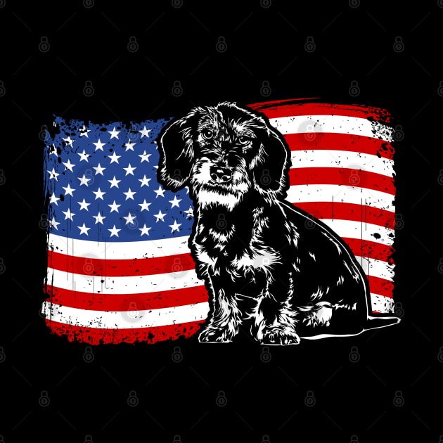 Proud Wire Haired Dachshund American Flag patriotic dog by wilsigns