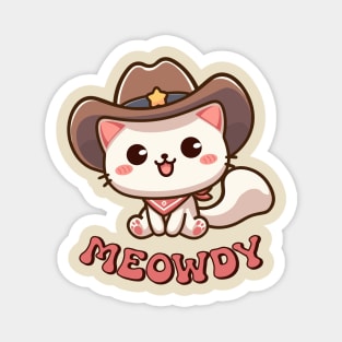 Meowdy Kawaii Cat Wearing a Cowboy Hat Magnet