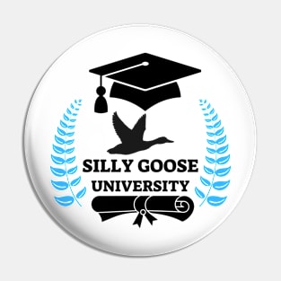 Silly Goose University - Flying Goose Black Design With Blue Details Pin