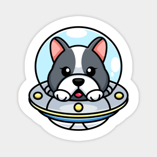 Cute dog flying with spaceship ufo cartoon Magnet