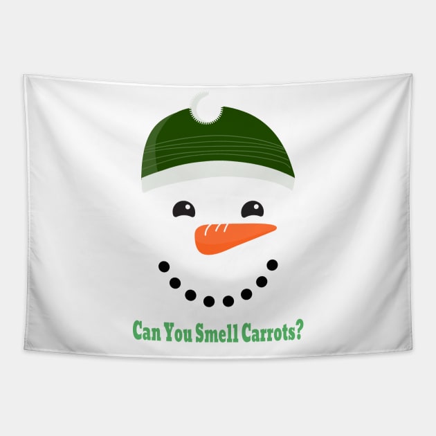 Can You Smell Carrots? Funny Snowman Christmas Joke Tapestry by IceTees