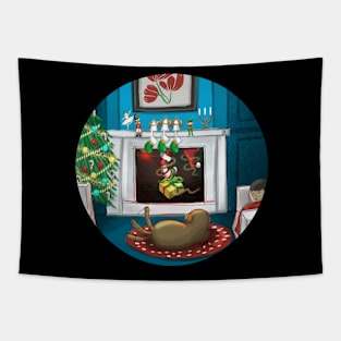 Social Distancing Santa and Rudolph Tapestry