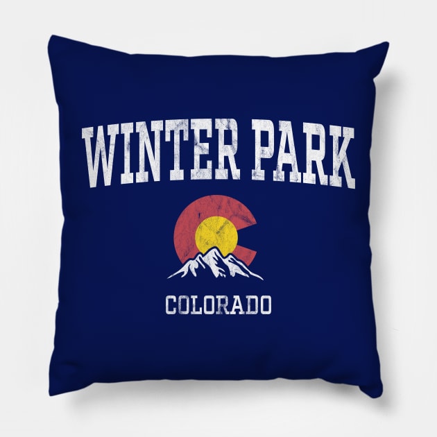 Winter Park Colorado CO Vintage Athletic Mountains Pillow by TGKelly