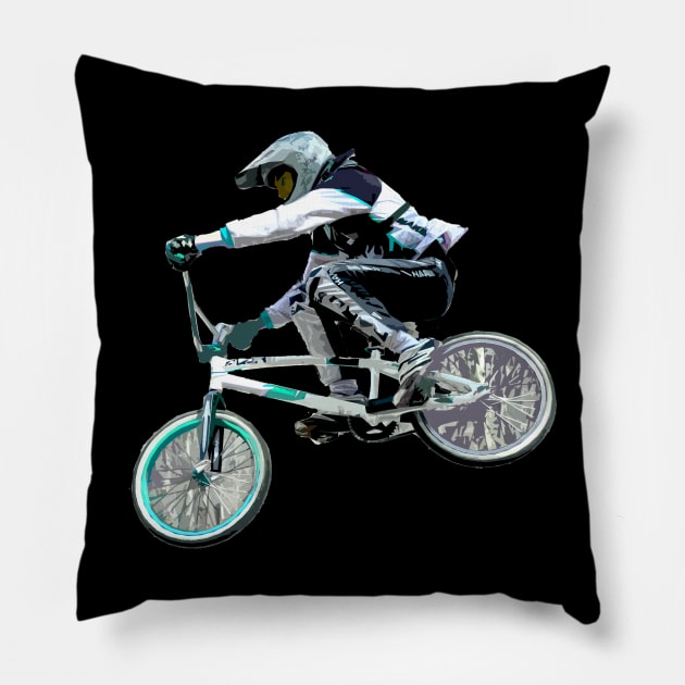 bmx race Pillow by rickylabellevie