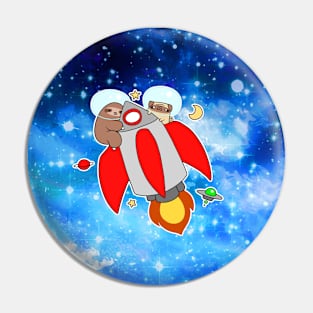 Rocket Ship Sloth Pug Night Sky Pin