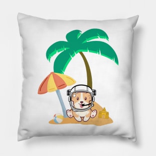 Space Corgi goes to the beach! - The Cool Astronaut Puppy! Pillow