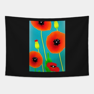 STYLISH POPPY TEAL BACKGROUND Tapestry