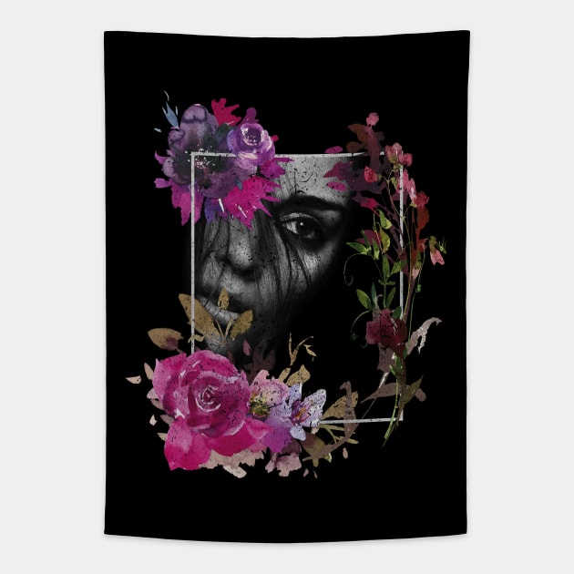 Floral Goth Girl Tapestry by BOEC Gear