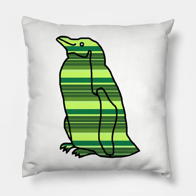 Green Stripes Penguin Pillow by ellenhenryart