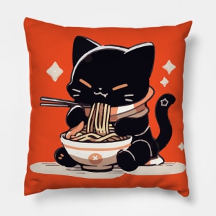 Chubby lucky cat eating ramen Pillow