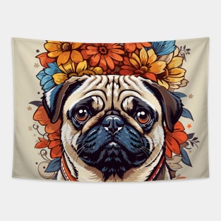 Flower Power Pug Tapestry