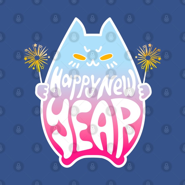 Happy New Year Cat Celebration #4 Pastel Blue Pink by mareescatharsis