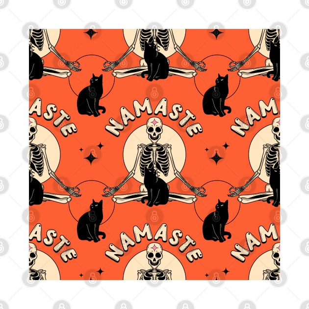 Yoga Namaste Black Cat Pattern in orange by The Charcoal Cat Co.