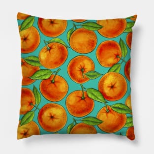 Oranges on turquoise Pillow