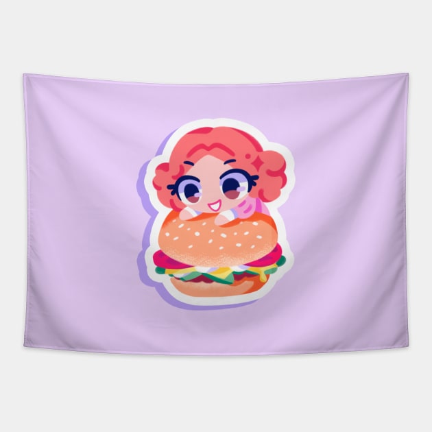 Haru Okumura burger Tapestry by OkiComa