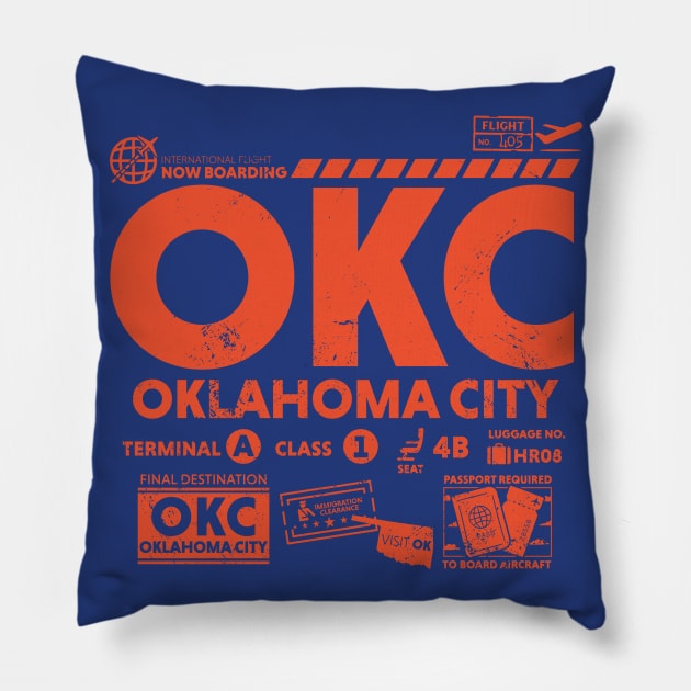 Vintage Oklahoma City OKC Airport Code Travel Day Retro Travel Tag OK Pillow by Now Boarding